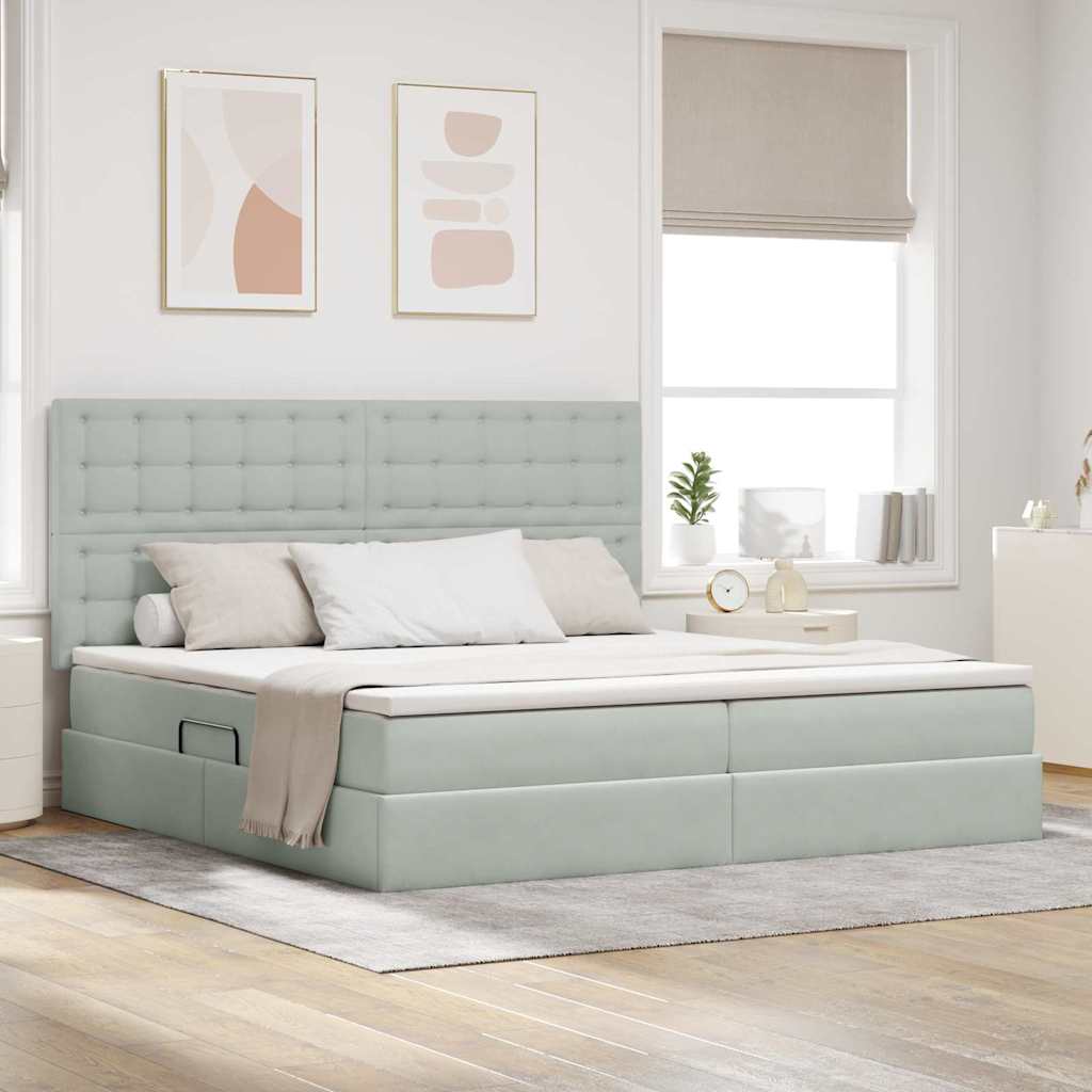 Letto con contenitore e materasso Grigio chiaro 200 x 200 cm
