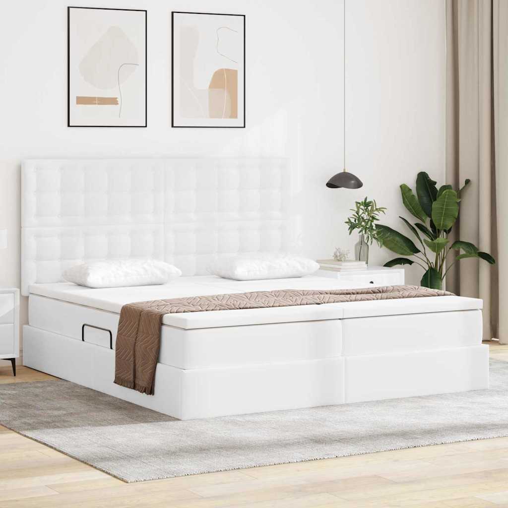Letto con contenitore e materasso Bianco Puro 200 x 200 cm