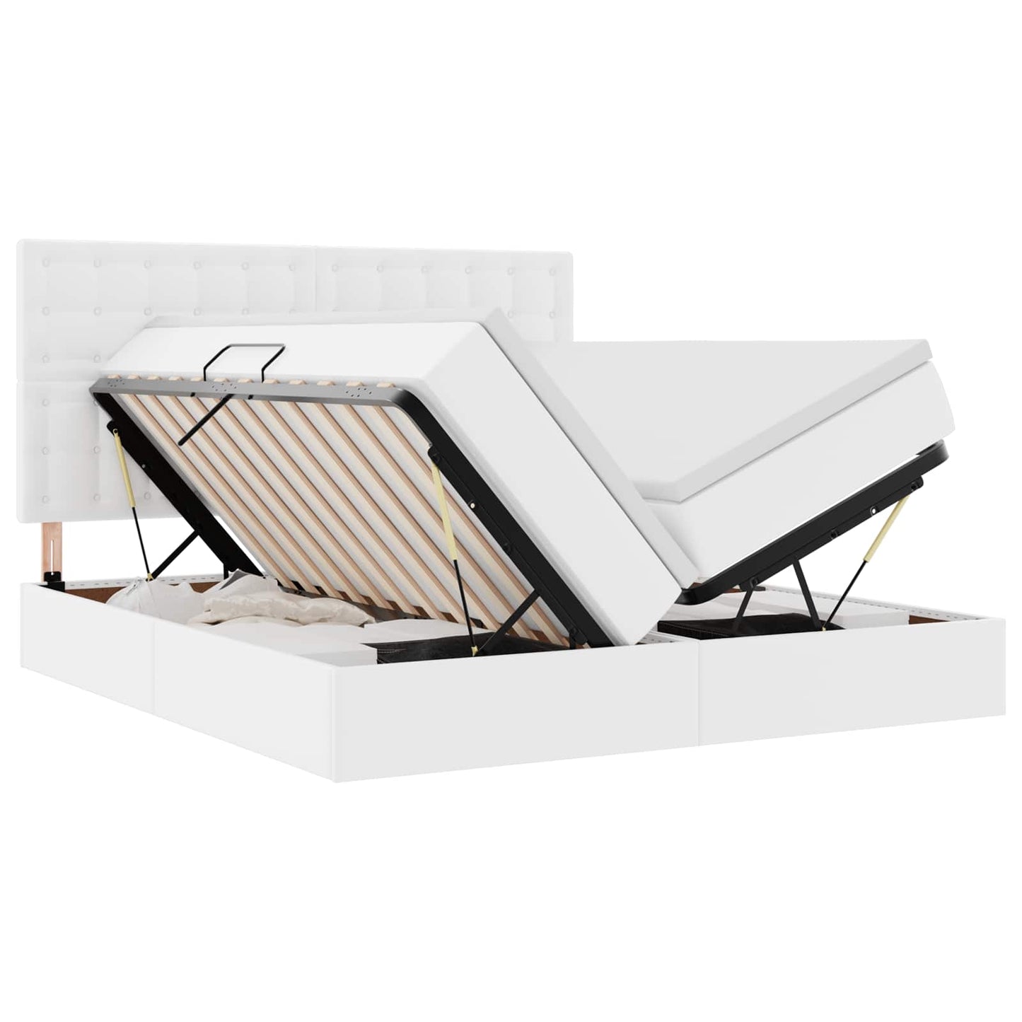 Letto con contenitore e materasso Bianco Puro 200 x 200 cm