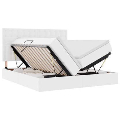 Letto con contenitore e materasso Bianco Puro 200 x 200 cm