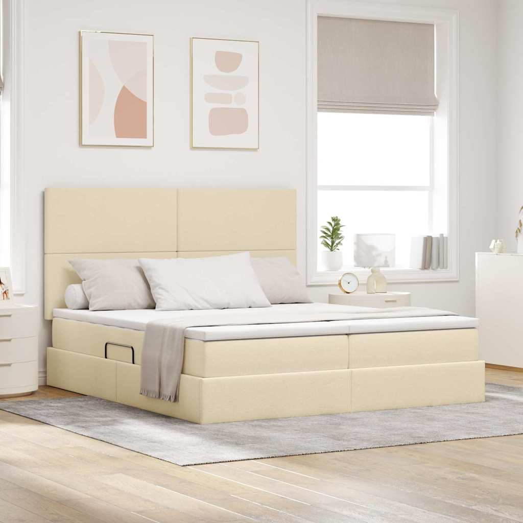 Letto con Contenitore Crema 180 x 200 cm Pelle Sintetica