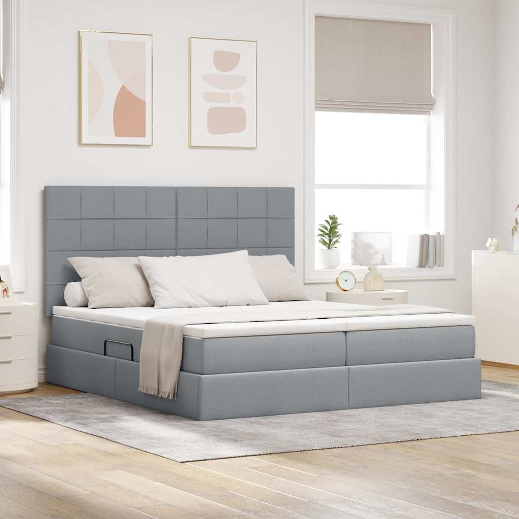 Letto con Contenitore con materasso Grigio chiaro 200 x 200 cm