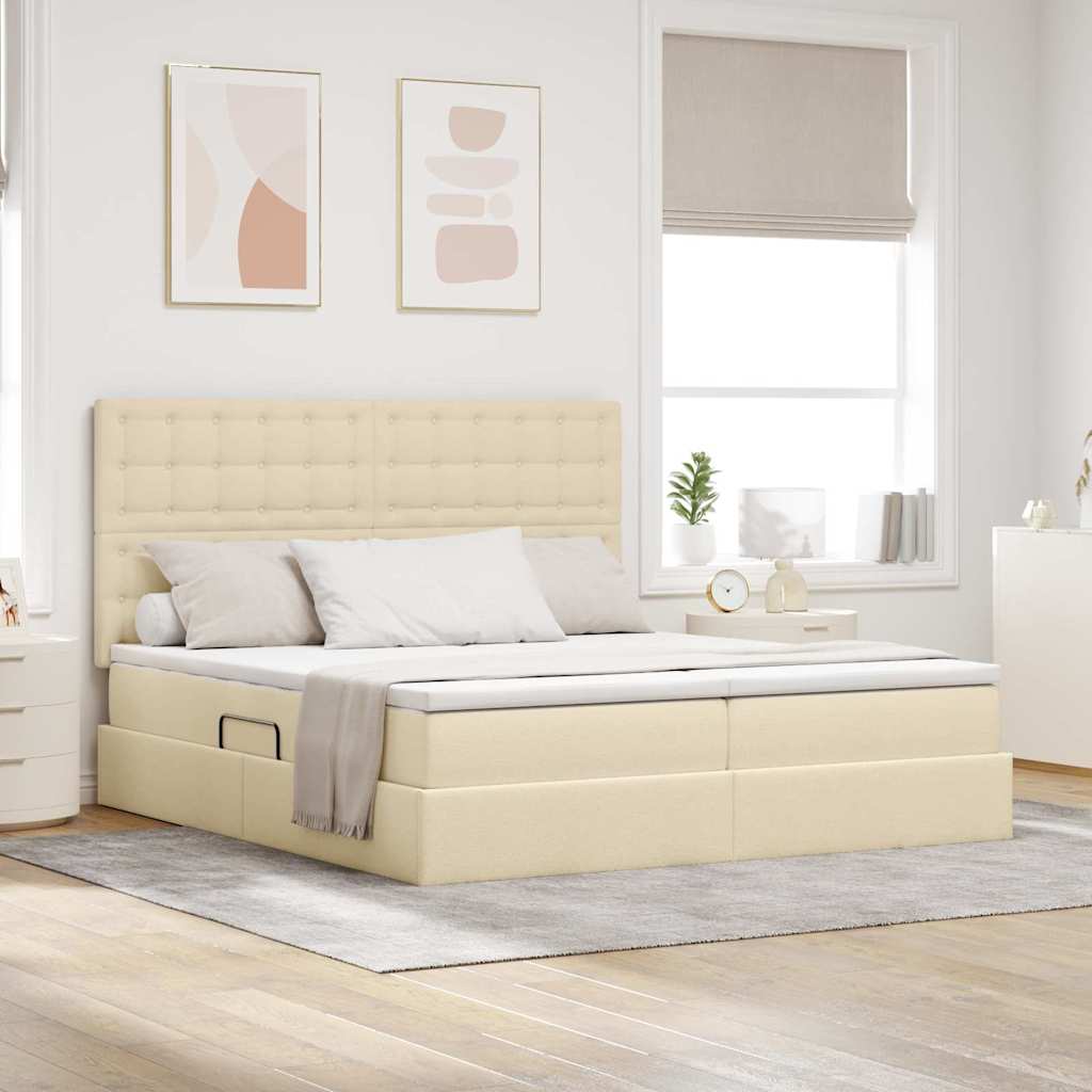 Letto con Contenitore Crema 180 x 200 cm Pelle Sintetica