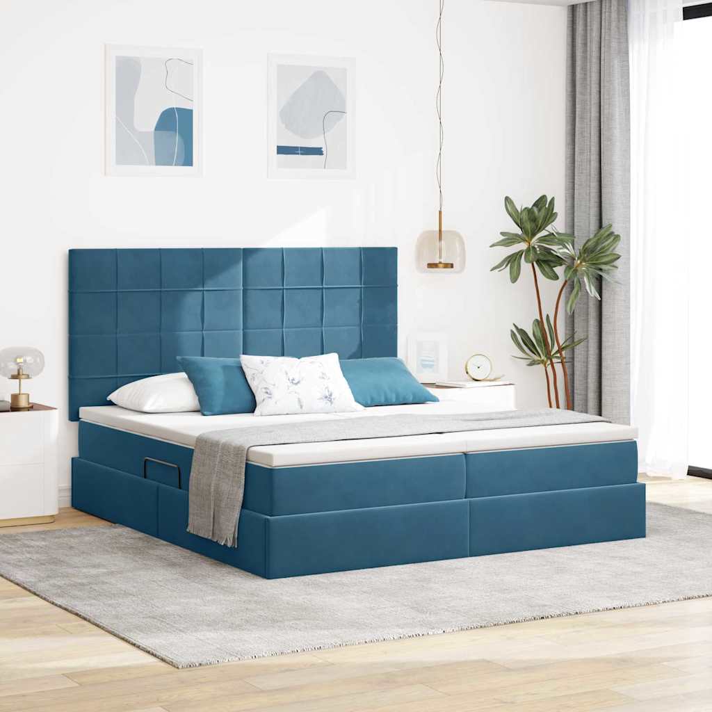Letto con Contenitore Blu Scuro 200 x 200 cm Velluto