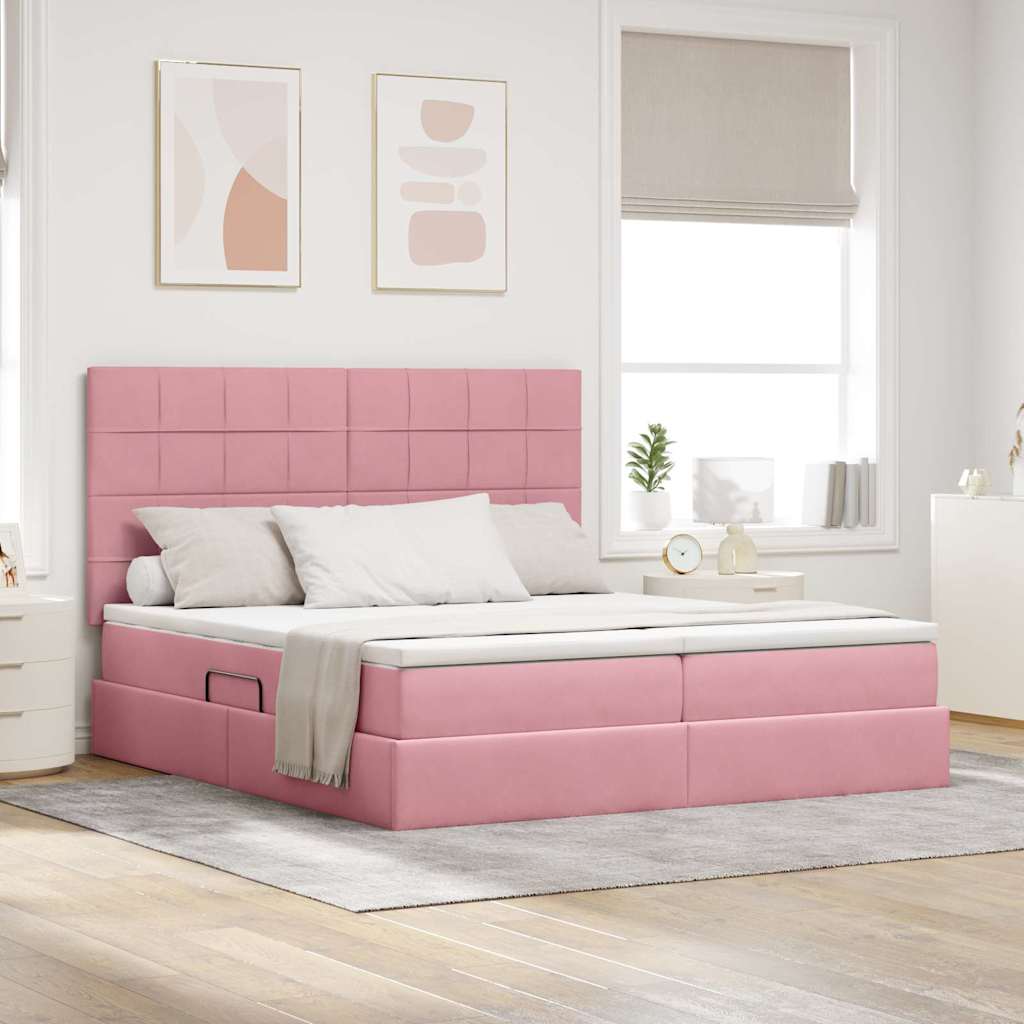 Letto con Contenitore con materasso Rosa 200 x 200 cm Velluto