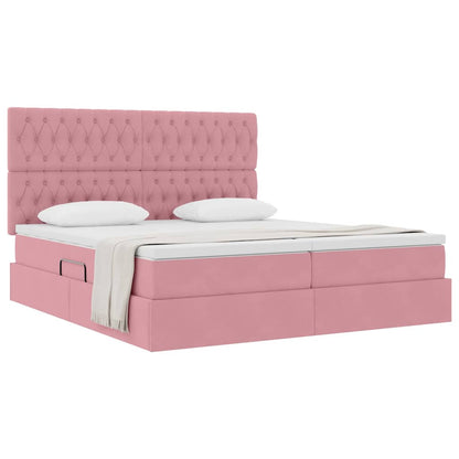 Letto con Contenitore con materasso Rosa 200 x 200 cm Velluto