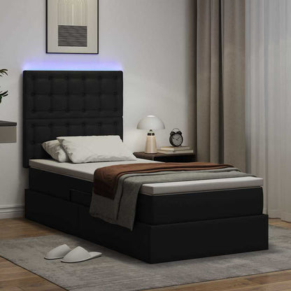 Letto con contenitore e LED Nero 90 x 200 cm Pelle Sintetica