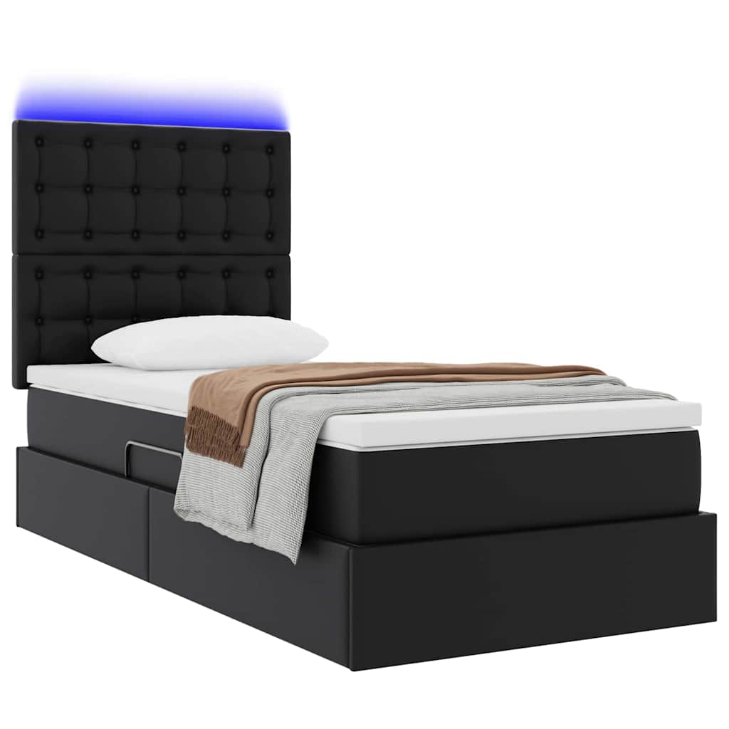Letto con contenitore e LED Nero 90 x 200 cm Pelle Sintetica