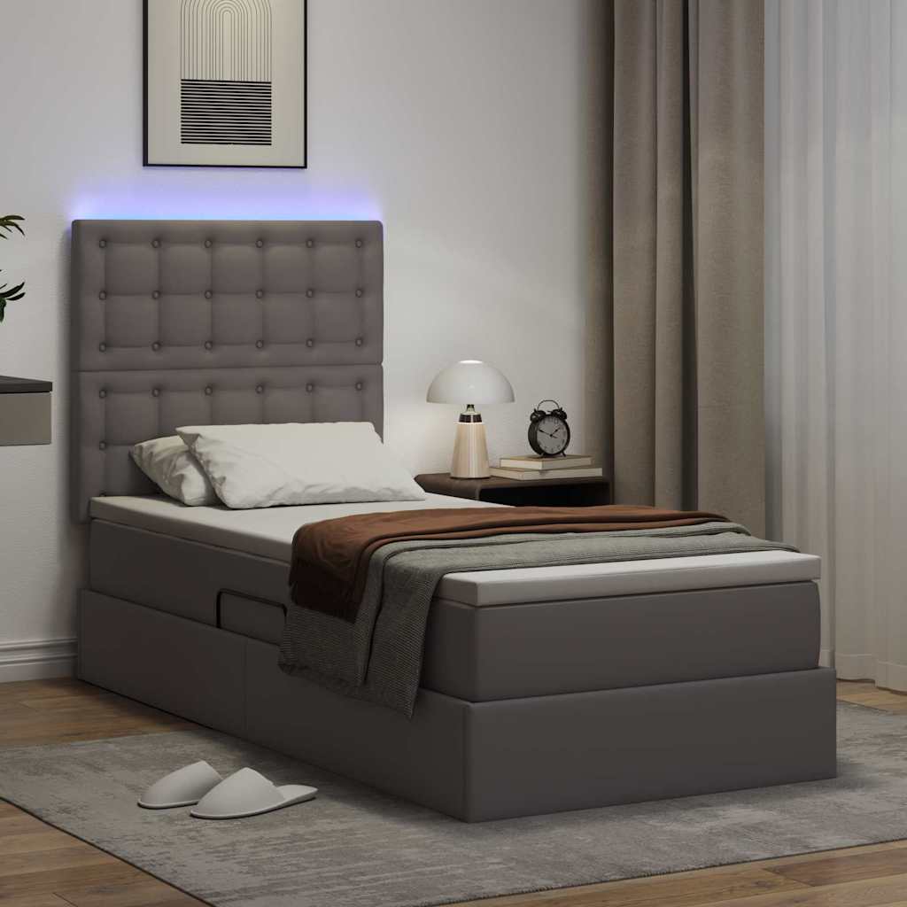 Letto con contenitore e LED Grigio 90 x 200 cm Pelle Sintetica