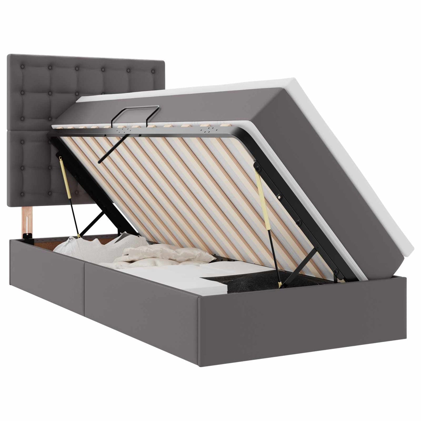 Letto con contenitore e LED Grigio 90 x 200 cm Pelle Sintetica