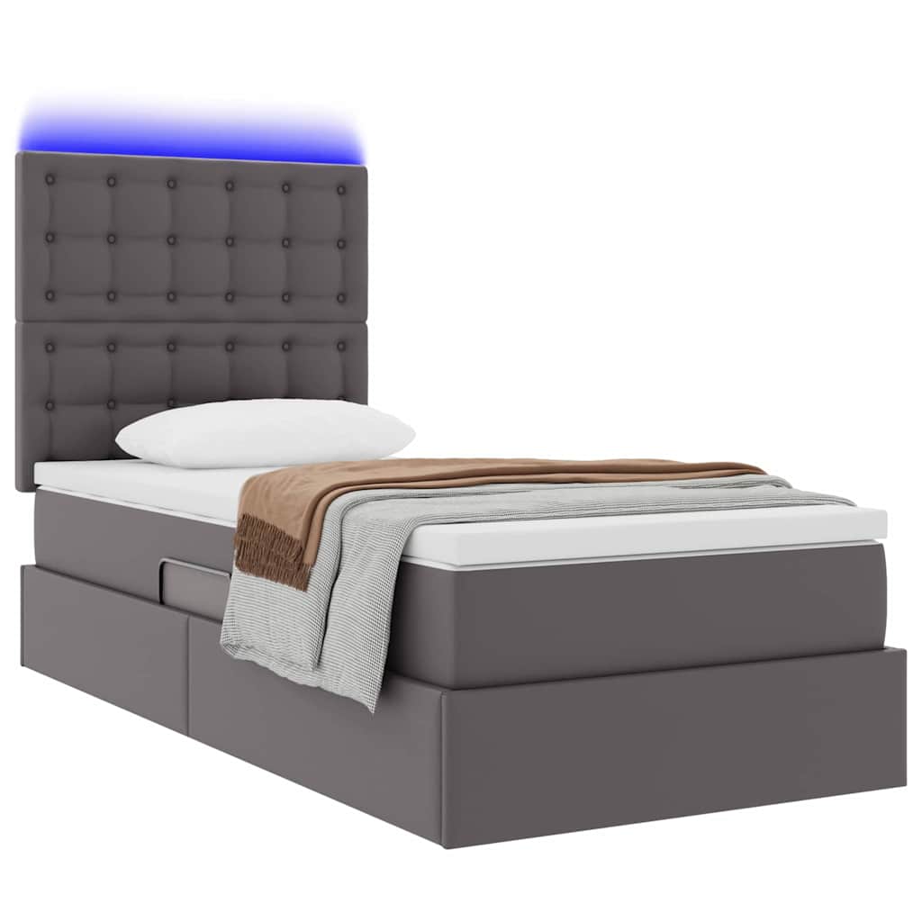 Letto con contenitore e LED Grigio 100 x 200 cm Pelle Sintetica
