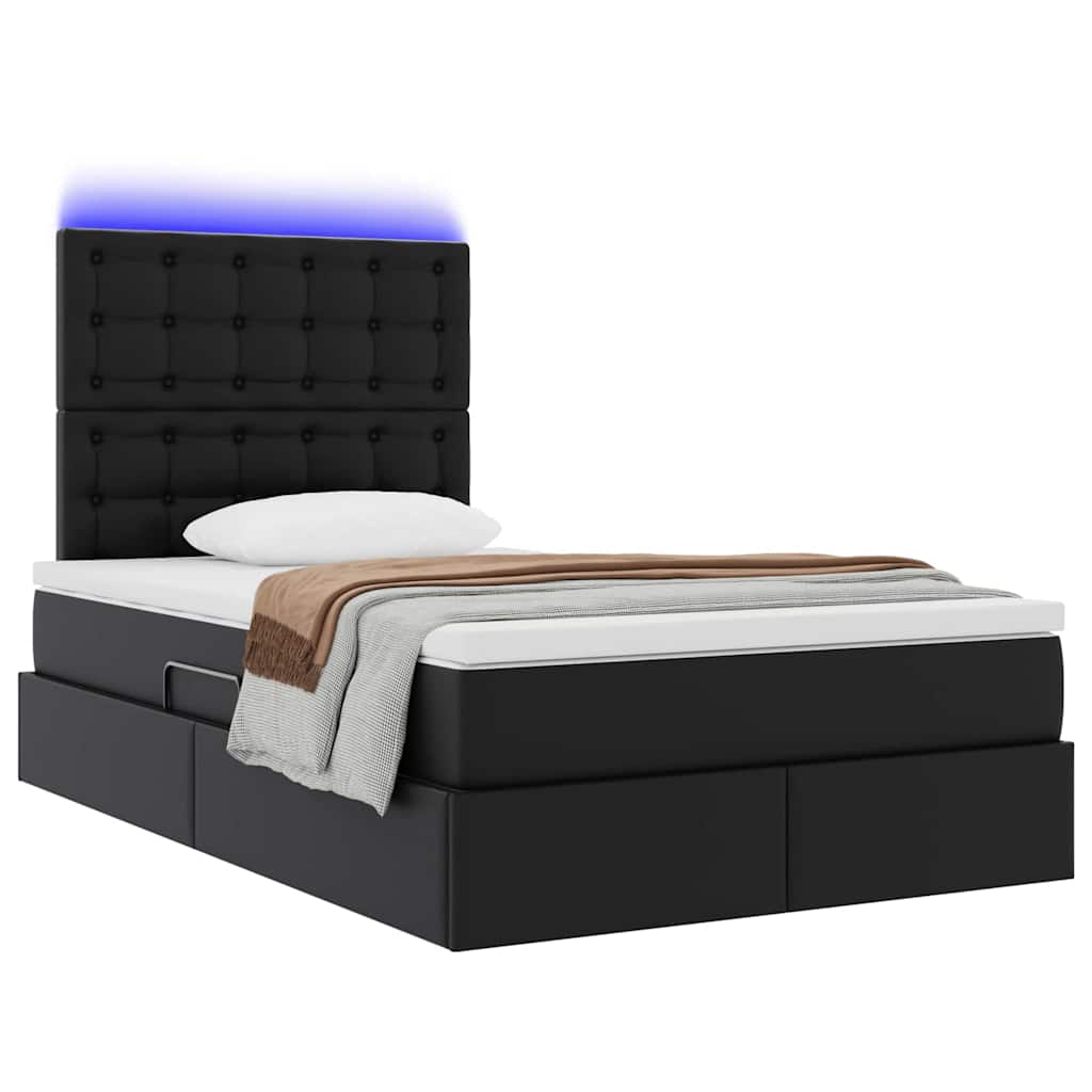 Letto con contenitore e LED Nero 120 x 190 cm Pelle Sintetica