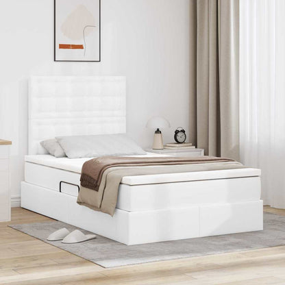 Letto con contenitore e LED Bianco 120 x 190 cm Pelle Sintetica