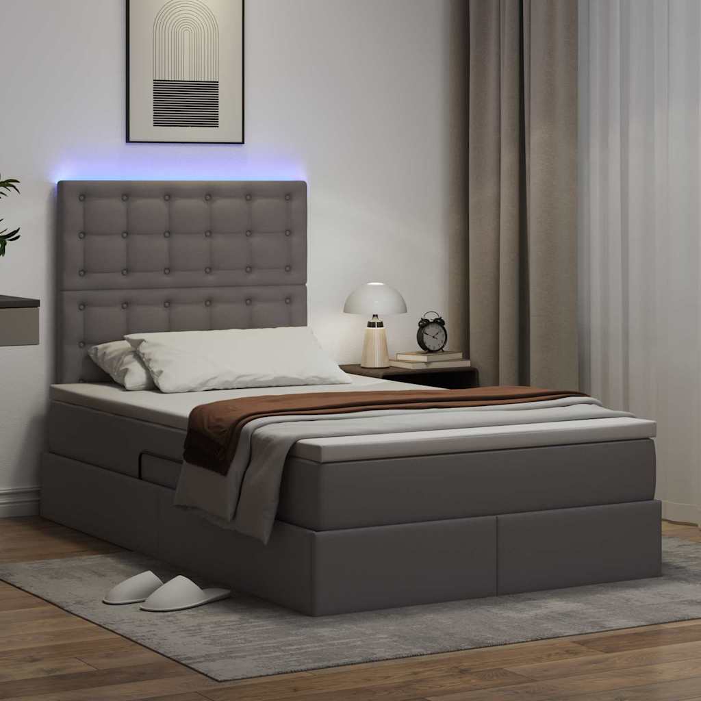 Letto con contenitore e LED Grigio 120 x 190 cm Pelle Sintetica
