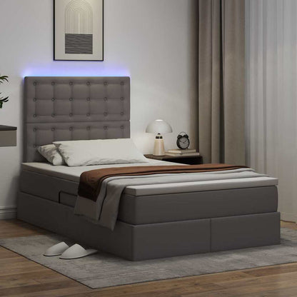 Letto con contenitore e LED Grigio 120 x 190 cm Pelle Sintetica