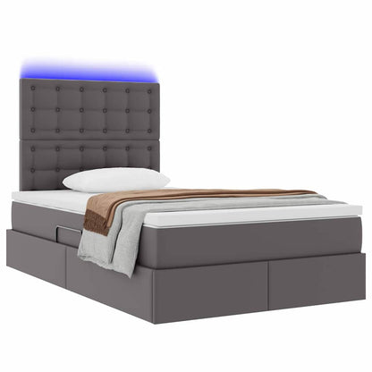 Letto con contenitore e LED Grigio 120 x 190 cm Pelle Sintetica