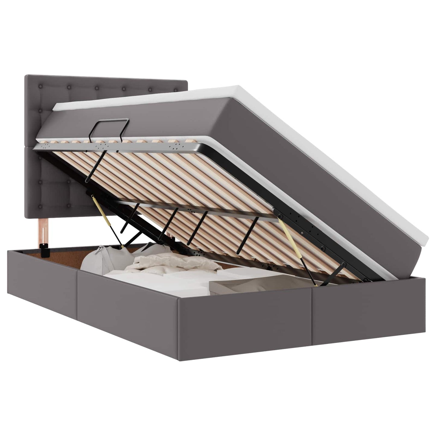 Letto con contenitore e LED Grigio 120 x 200 cm Pelle Sintetica