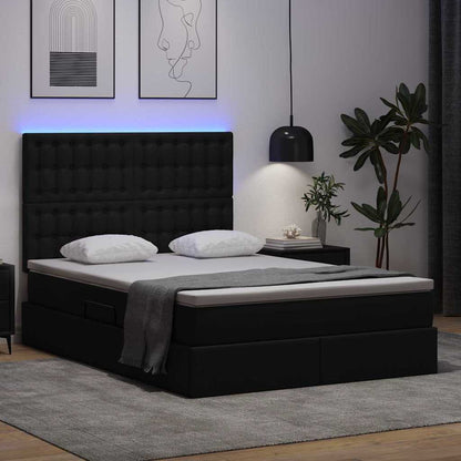 Letto con contenitore e LED Nero 140 x 190 cm Pelle Sintetica