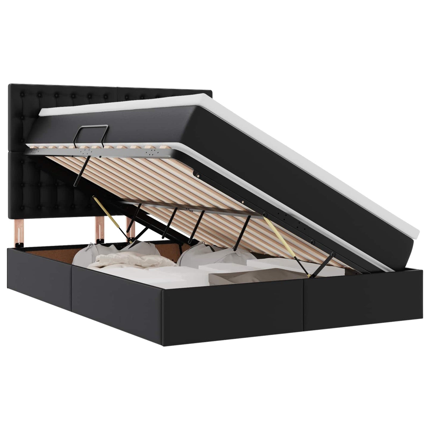 Letto con contenitore e LED Nero 140 x 190 cm Pelle Sintetica