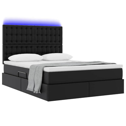 Letto con contenitore e LED Nero 140 x 190 cm Pelle Sintetica