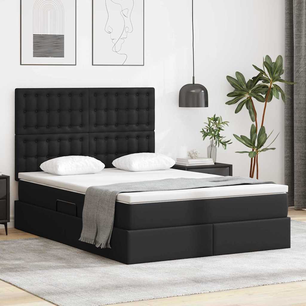 Letto con contenitore e LED Nero 140 x 200 cm Pelle Sintetica