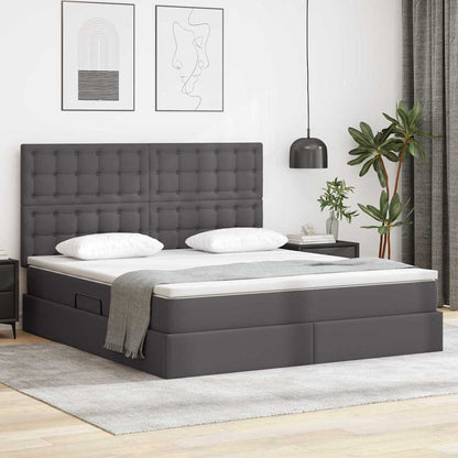 Letto con contenitore e LED Grigio 160 x 200 cm Pelle Sintetica