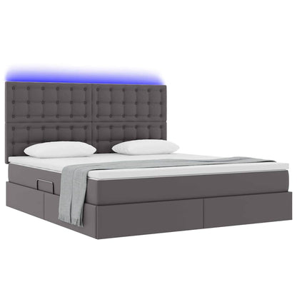 Letto con contenitore e LED Grigio 160 x 200 cm Pelle Sintetica