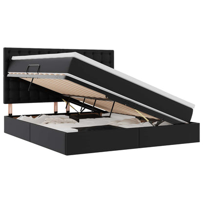 Letto con contenitore e LED Nero 180 x 200 cm Pelle Sintetica