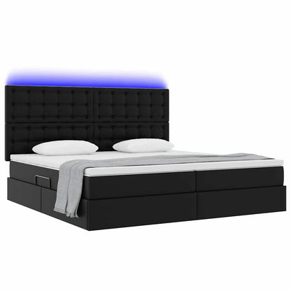 Letto con contenitore e LED Nero 200 x 200 cm Pelle Sintetica