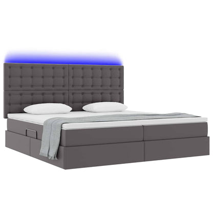 Letto con contenitore e LED Grigio 200 x 200 cm Pelle Sintetica