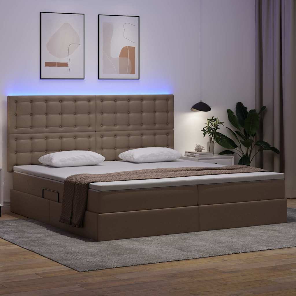 Letto con contenitore e LED con led Cappuccino 200 x 200 cm
