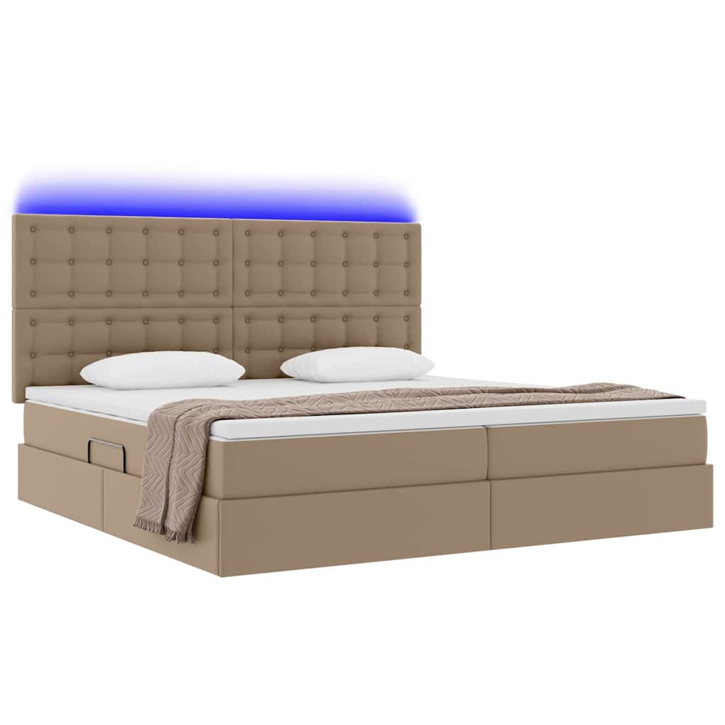 Letto con contenitore e LED con led Cappuccino 200 x 200 cm