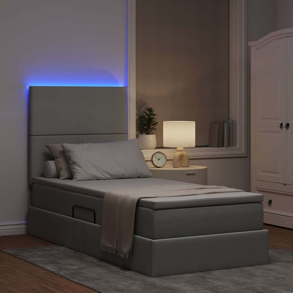 Letto con contenitore e LED con led Grigio chiaro 90 x 190 cm