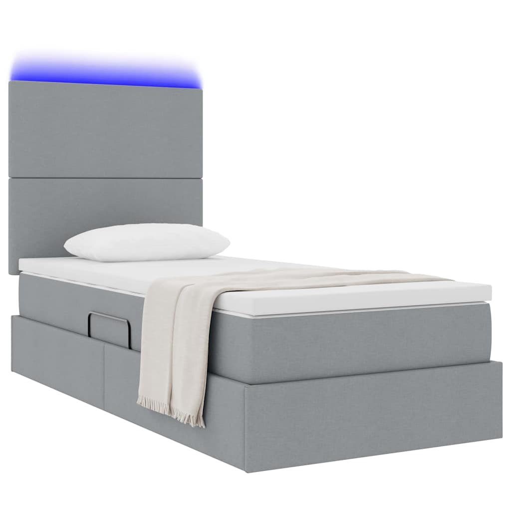 Letto con contenitore e LED con led Grigio chiaro 90 x 190 cm