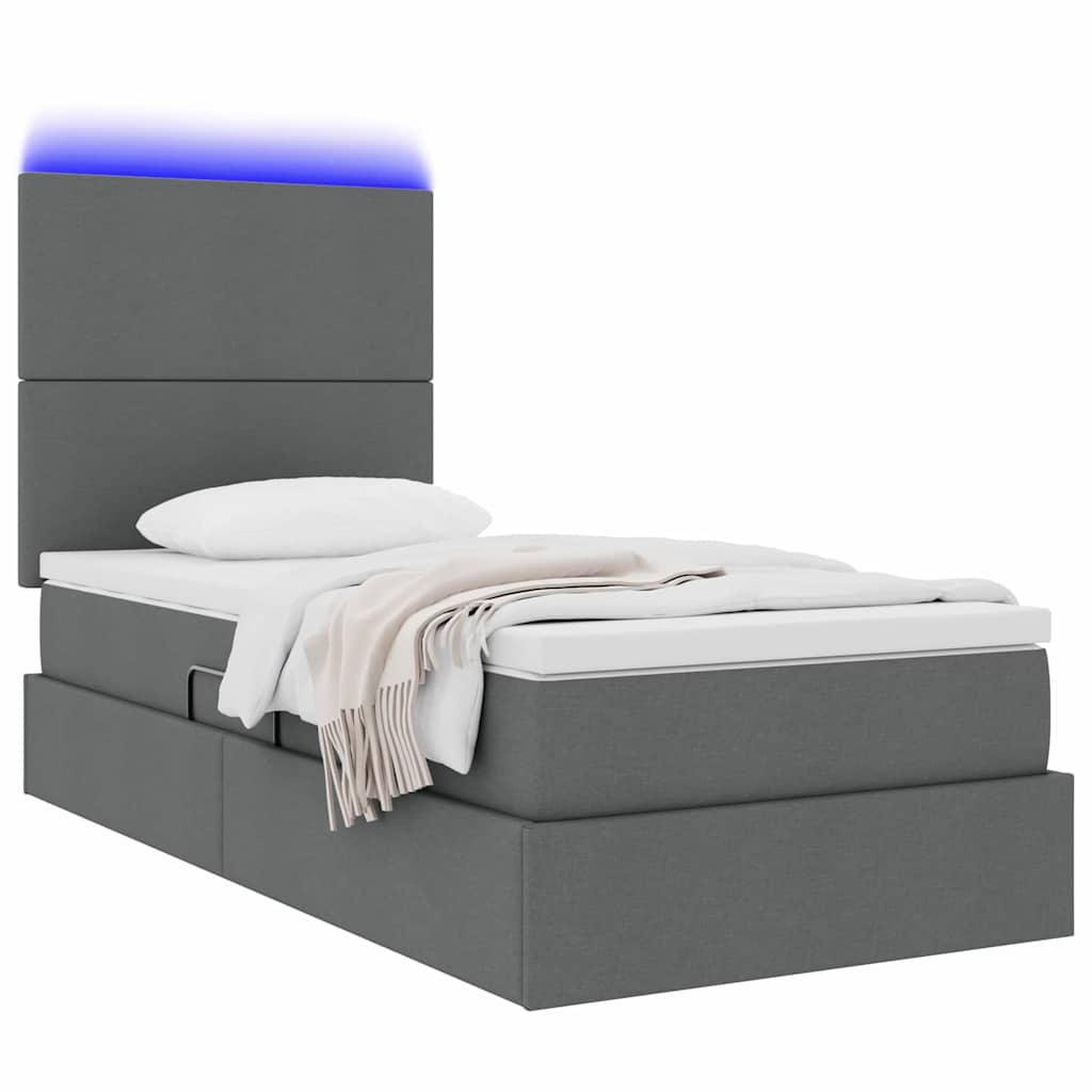 Letto con contenitore e LED Grigio scuro 90 x 190 cm Poliestere
