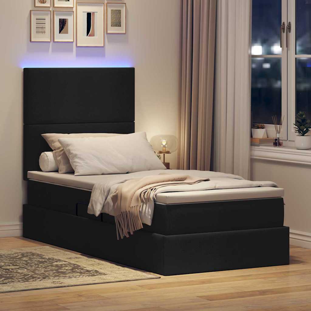 Letto con contenitore e LED Nero 100 x 200 cm Poliestere