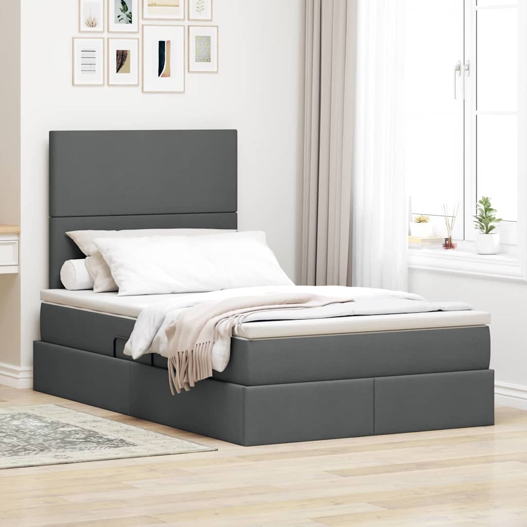 Letto con contenitore e LED con led Grigio scuro 120 x 200 cm