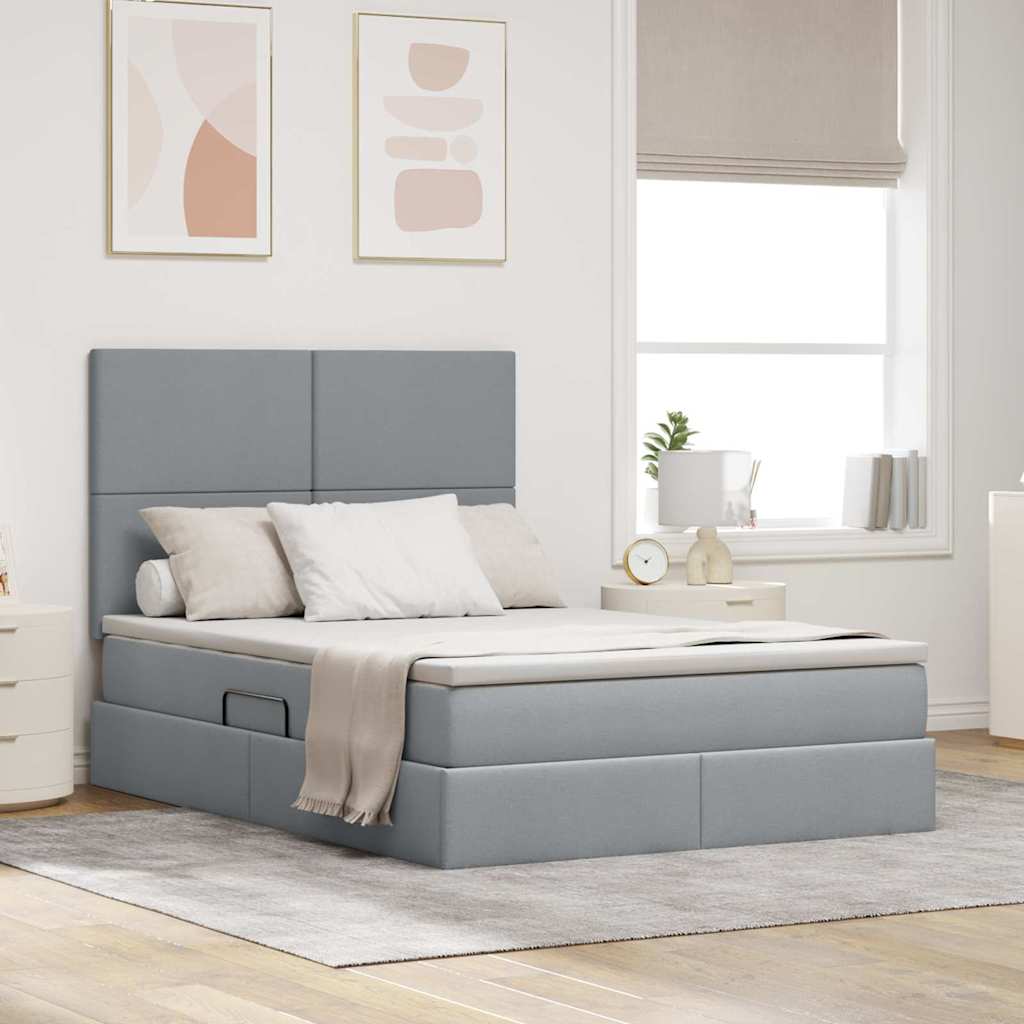 Letto con contenitore e LED con led Grigio chiaro 140 x 190 cm
