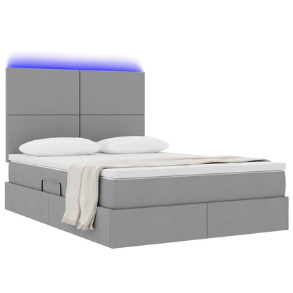Letto con contenitore e LED con led Grigio chiaro 140 x 190 cm