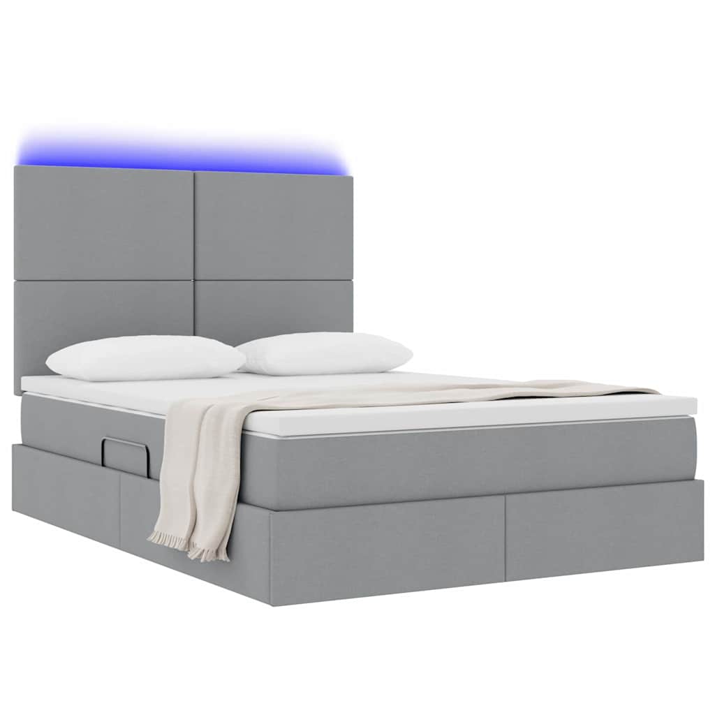 Letto con contenitore e LED con led Grigio chiaro 140 x 200 cm