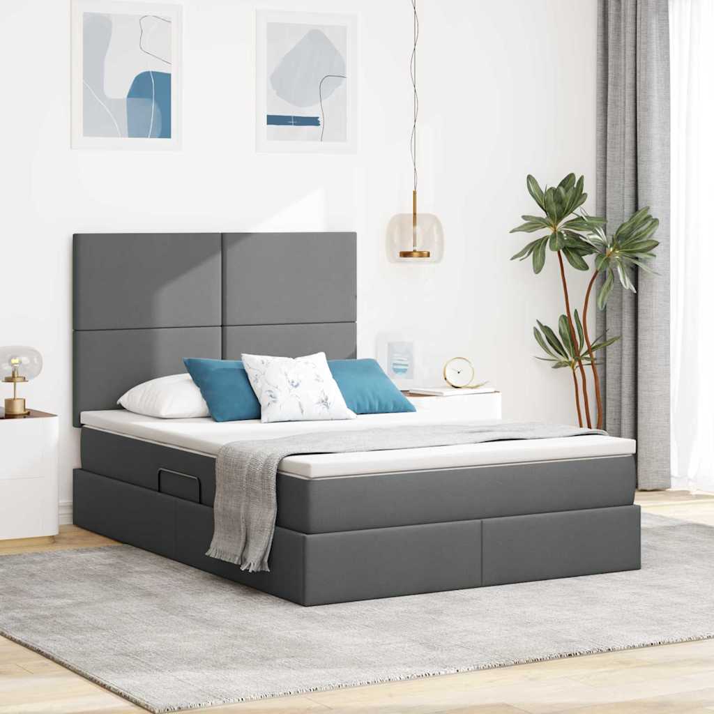 Letto con contenitore e LED con led Grigio scuro 140 x 200 cm
