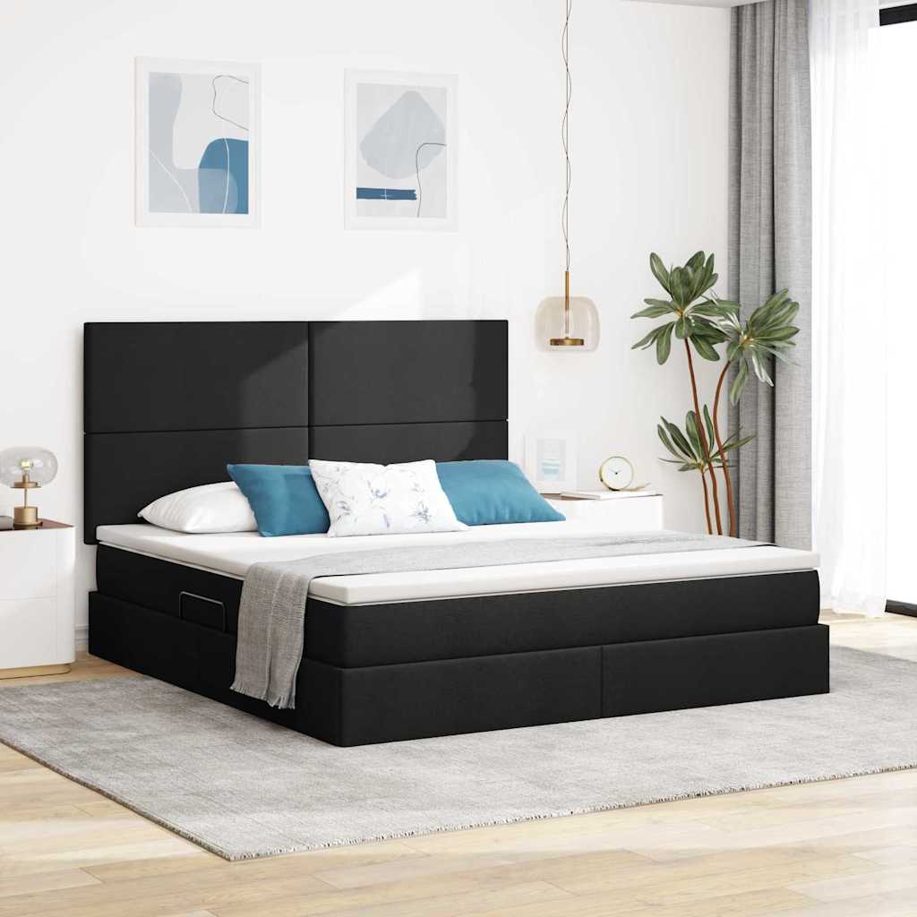 Letto con contenitore e LED Nero 160 x 200 cm Poliestere