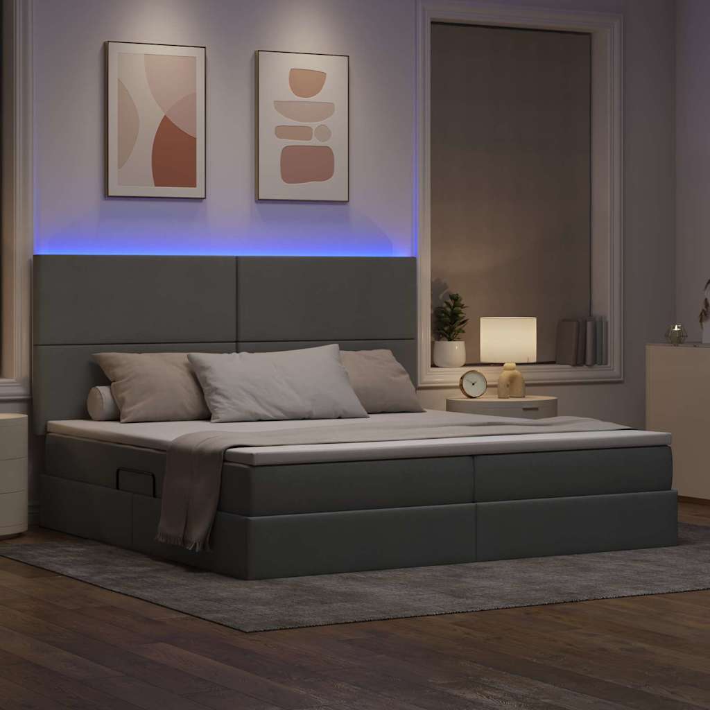 Letto con contenitore e LED con led Grigio chiaro 200 x 200 cm