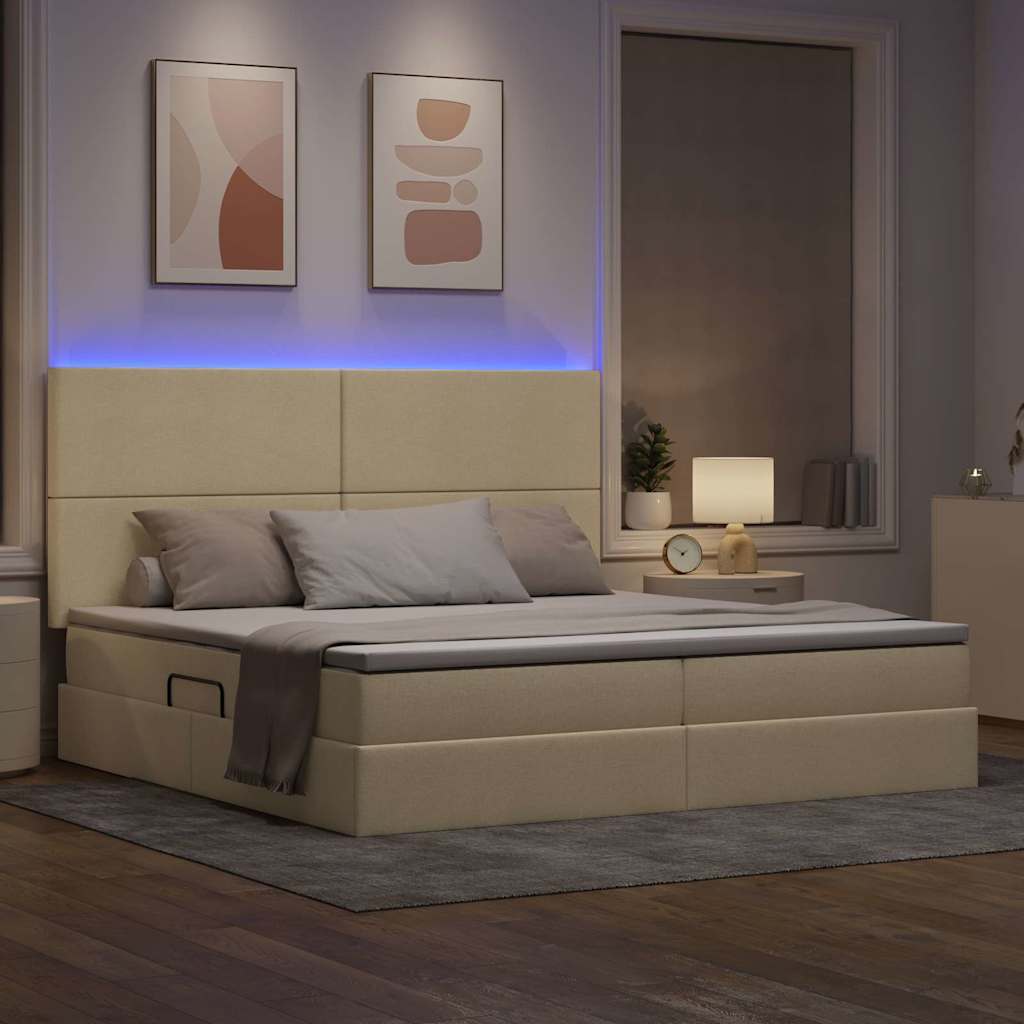Letto con contenitore e LED Crema 200 x 200 cm Poliestere