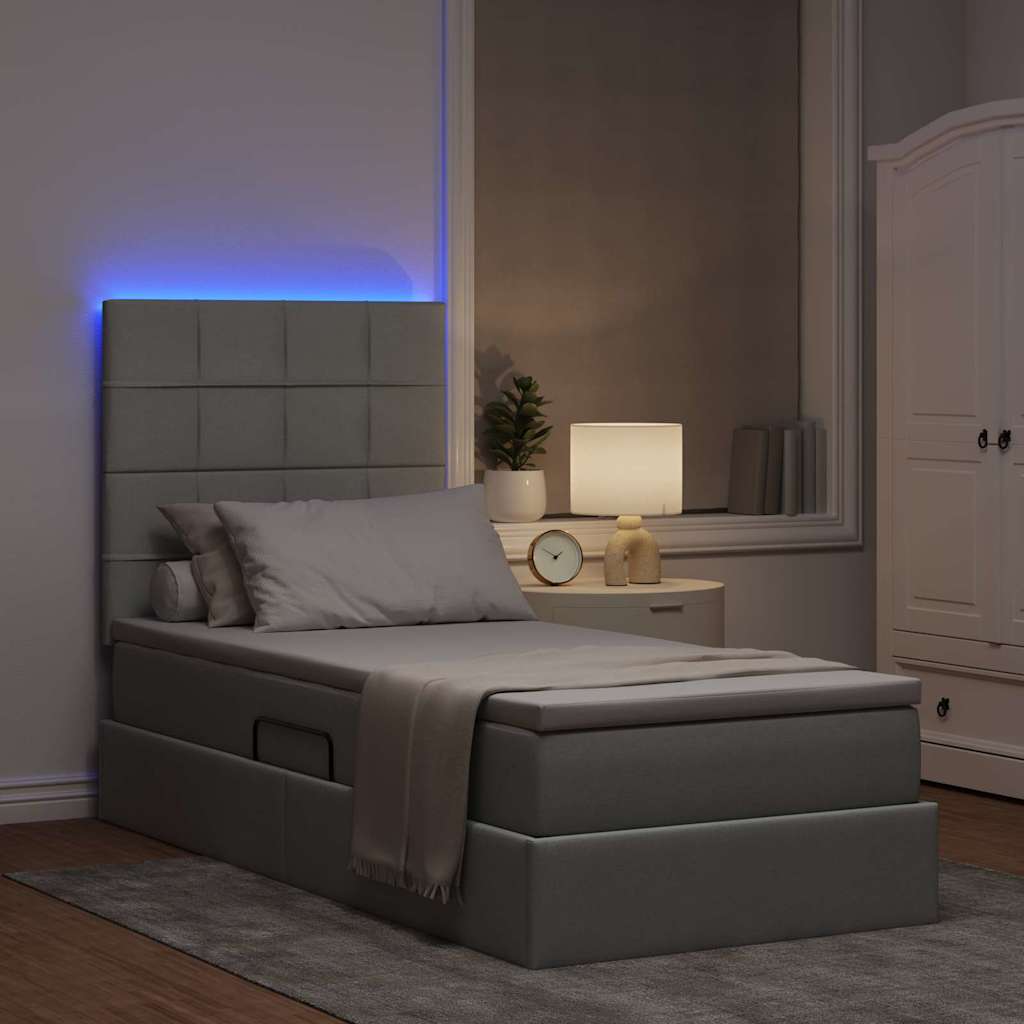Letto con contenitore e LED con led Grigio chiaro 90 x 190 cm