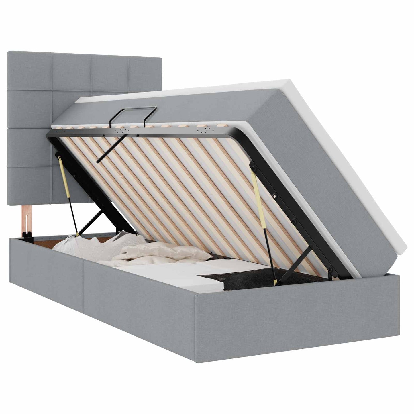 Letto con contenitore e LED con led Grigio chiaro 90 x 190 cm