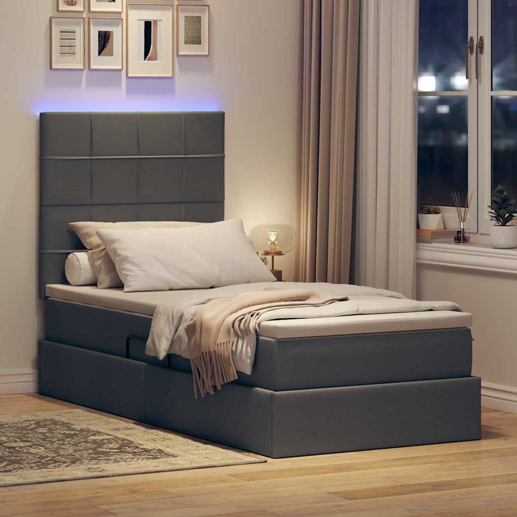 Letto con contenitore e LED con led Grigio scuro 100 x 200 cm