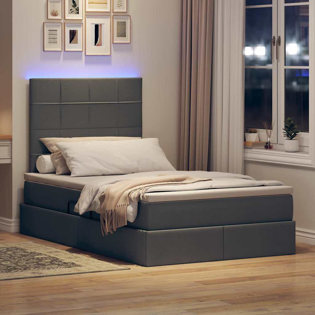 Letto con contenitore e LED con led Grigio scuro 120 x 190 cm