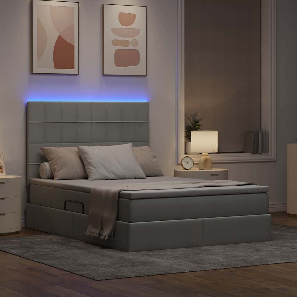 Letto con contenitore e LED con led Grigio chiaro 140 x 190 cm