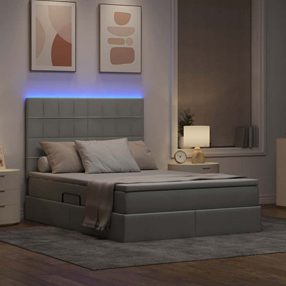 Letto con contenitore e LED con led Grigio chiaro 140 x 190 cm